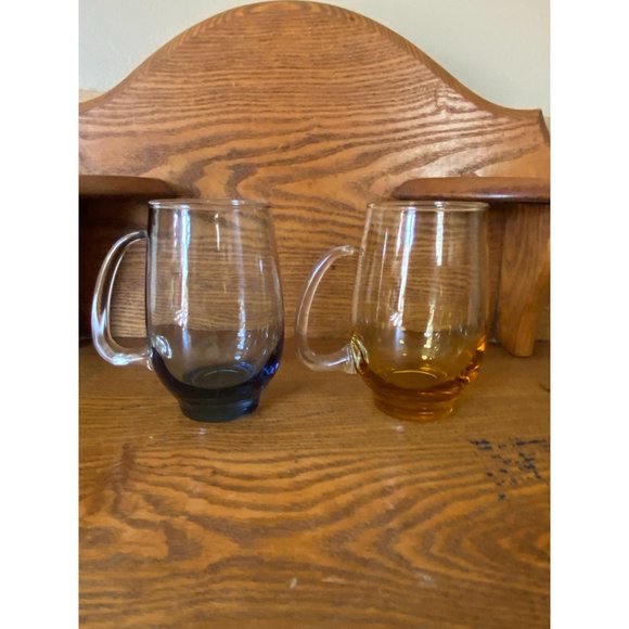 Pair of Libbey MCM Drinking Glass Roly Poly Blue Tawny - Picture 5 of 8